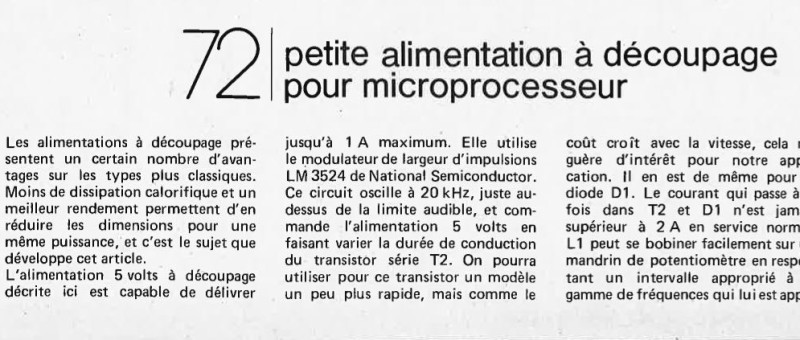 Petite alimentation à découpage pour microprocesseur