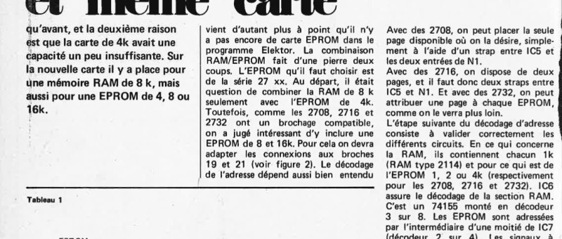 Une RAM de 8K + EPROM de 4, 8 ou 16K sur une seule et meme carte