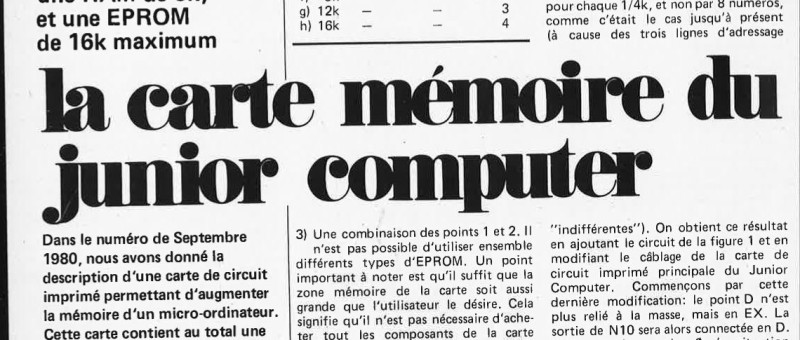 Extension mémoire pour le Junior Computer