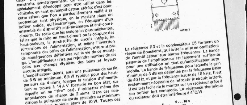 amplificatèur stéréo 6 W pour auto-radio