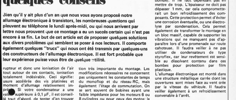 l`allumage électronique . . . quelques conseils