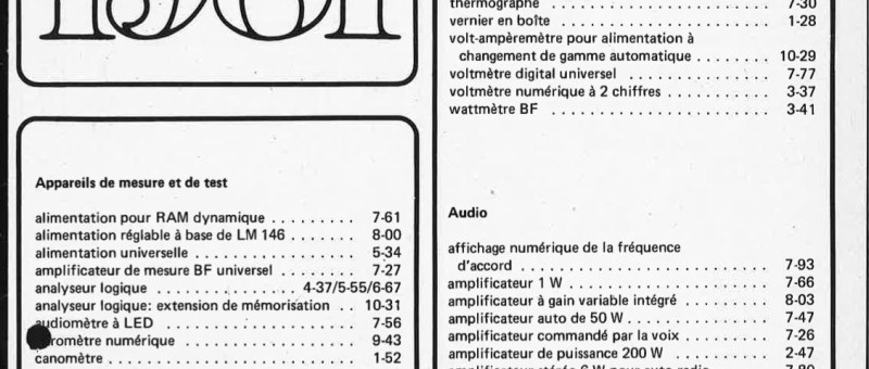 tabla das matières 1981