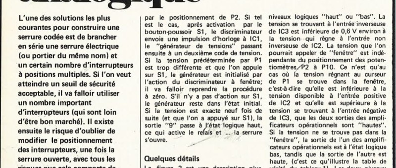 serrure à codage analogique