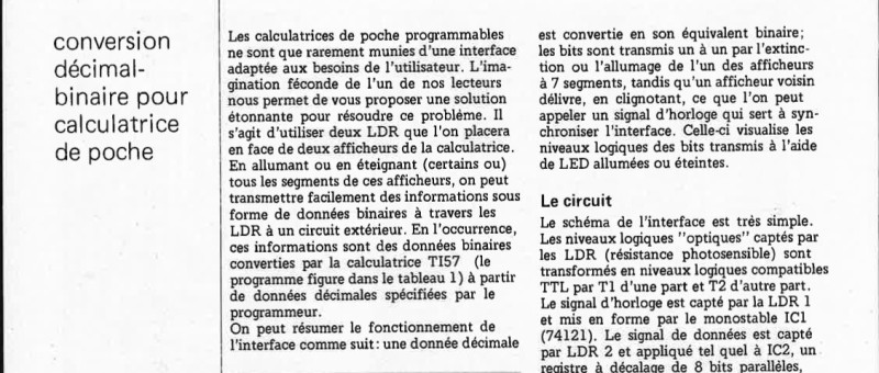 interface pour TI57