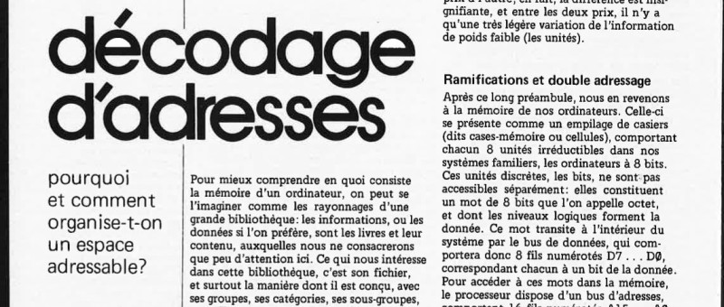 "décodage d`adresses
elektor janvier 1984"