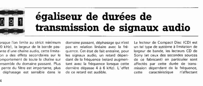 égaliseur de durées de transmission de signaux audio