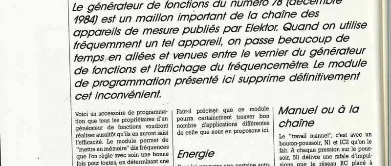 Module de programmation pour générateur de fonctions