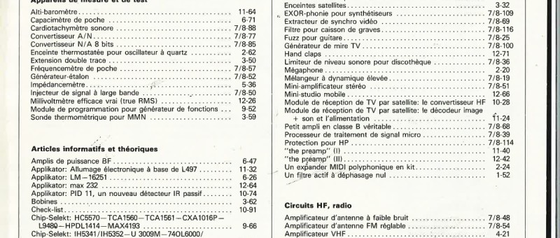 table des matières 1986