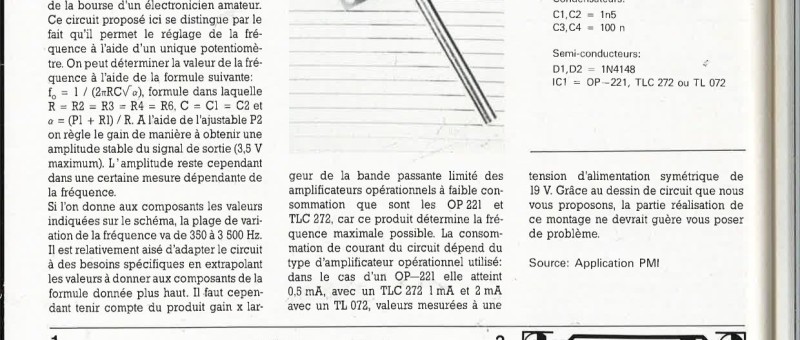oscillateur à pont de Wien à un seul potentiomètre