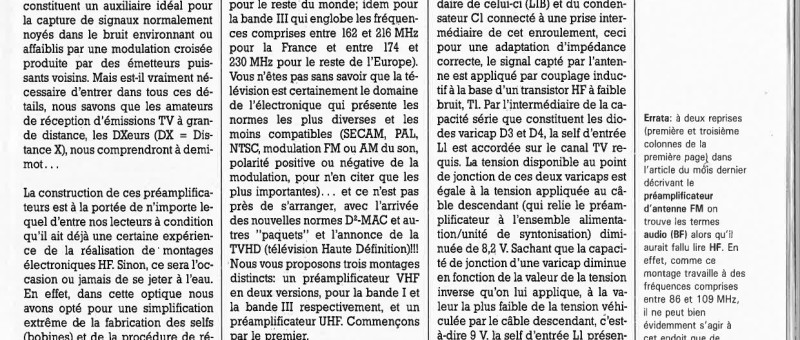 PREAMPLIFICATEURS DE SIGNAUX TV VHF ET UHF