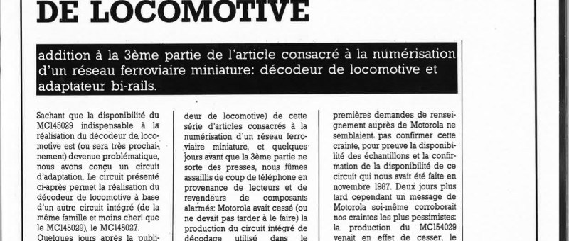 ADAPTATION DU DÉCODEUR DE LOCOMOTIVE