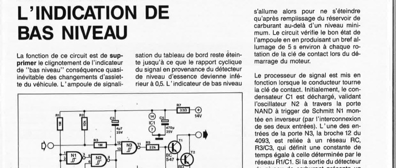 AMÉLIORATION DE L`INDICATION DE BAS NIVEAU 