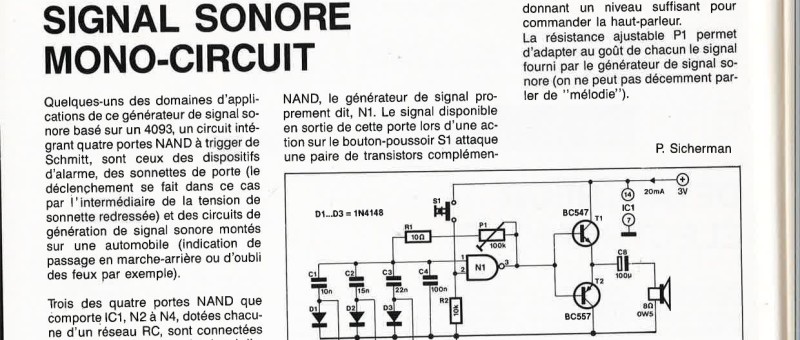 GÉNÉRATEUR DE SIGNAL SONORE MONO-CIRCUI