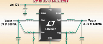 Régulateur abaisseur, synchrone, 15 V, 2,25 MHz, à deux sorties 600mA