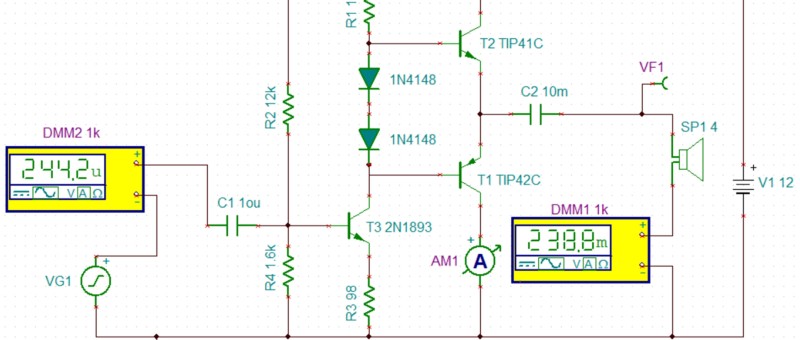 Simulation d’amplificateur de puissance audio avec TINA