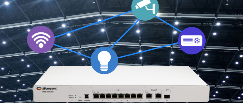 Un commutateur à huit ports compatible avec le standard Power-over-Ethernet (PoE) IEEE 802.3bt pour créer des systèmes d’éclairage intelligents économiques