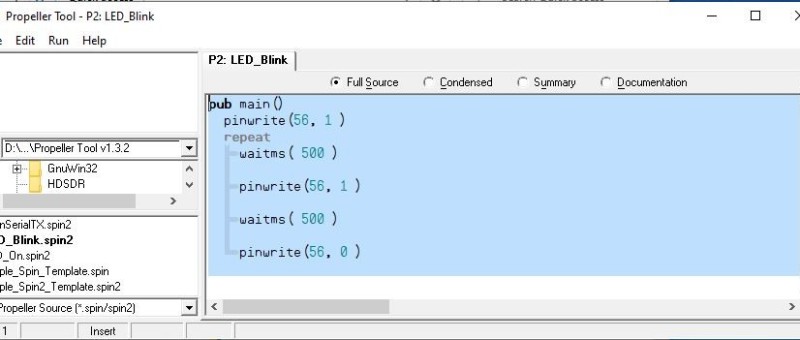 Application pratique du Propeller 2 de Parallax (3) : faire clignoter une LED