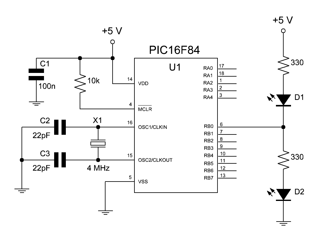 Pilotare 2 LED con un solo pin del PIC