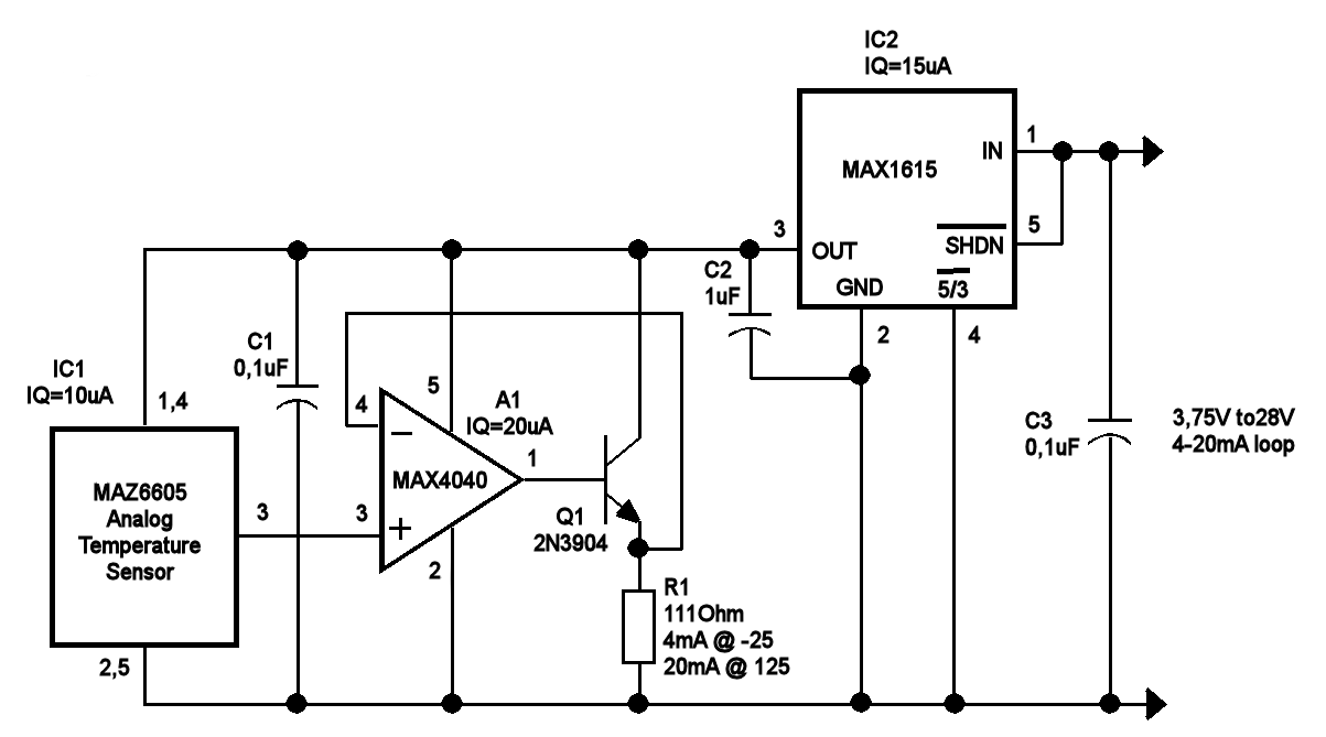 Sensore di temperatura alimentato con loop di corrente 4-20 ma