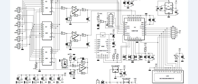 Schakeling: Zeskanaals Temperatuur Monitor en Logger