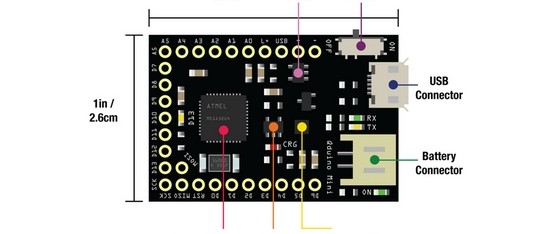 Qduino Mini: Arduino-compatibel board met geïntegreerde acculader