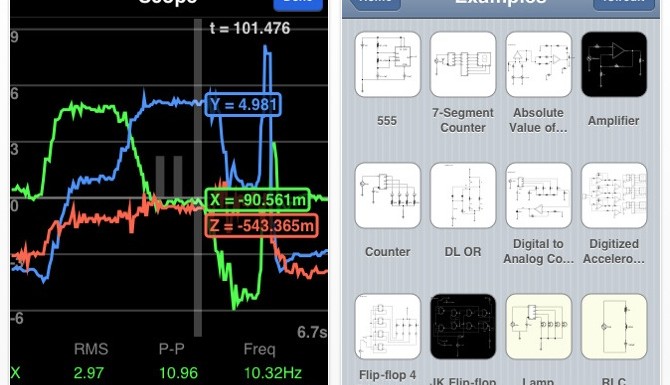 Circuit design/simulator app runs on iPhone, iPad and MacOS