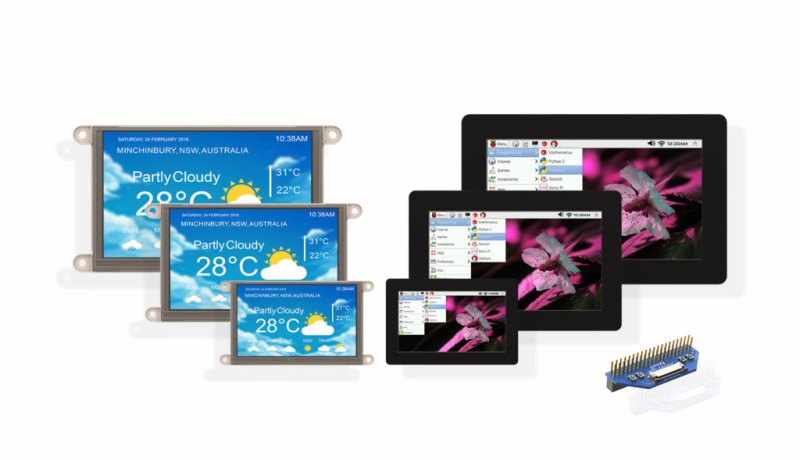 Touchscreen displays: compact and elegant HMI for Raspberry Pi family. Image: 4D systems.