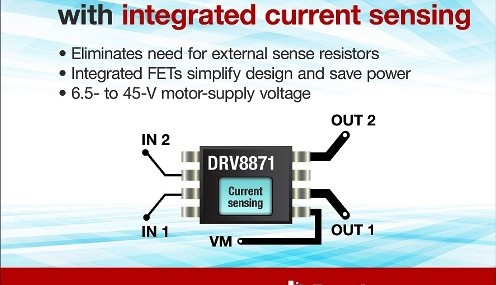 The DRV8871 has current sense and H-bridge driver built-in