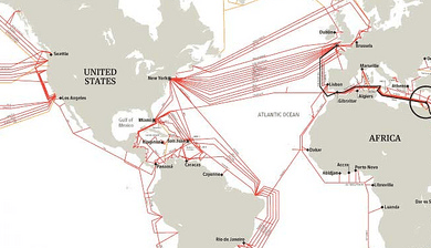 Map of submarine internet cables. By Alexander van Dijk. CC-BY license.