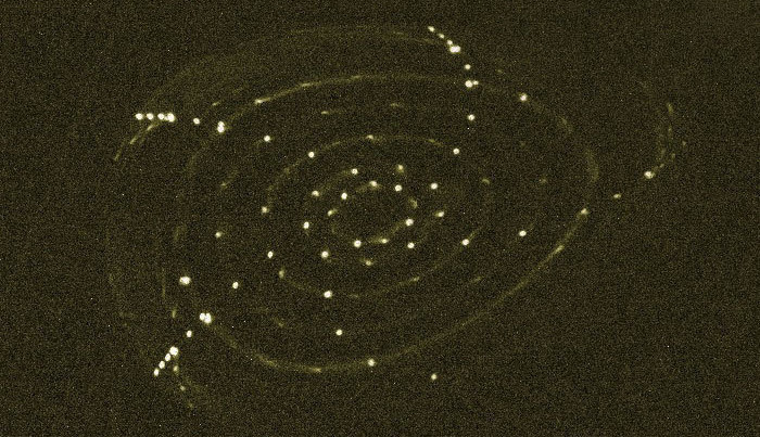 Geschlossene, ineinander liegende magnetische Flächen - sichtbar gemacht durch einen bewegten Fluoreszenzstab. Bild: IPP, Matthias Otte