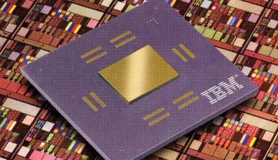 CMOS-Mikroprozessor 7S - der weltweit erste "Kupfer-Chip". Bild: IBM.