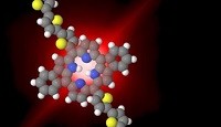 Vue artistique de l’émission de lumière d’une molécule unique de porphyrine. © IPCMS/CNRS