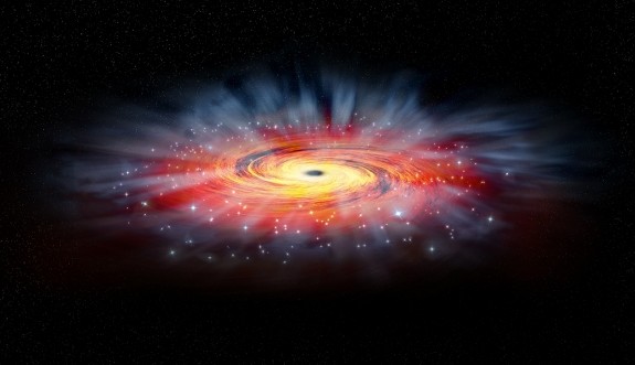 Artists impression van de omgeving van het zwarte gat Sagittarius A+ (afbeelding: NASA/CXC/M.Weiss).