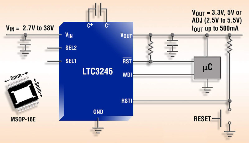 Buck/boost-ladingspomp met watchdog- en reset-timer