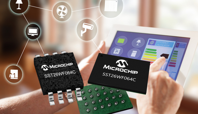 Laagspannings 64 megabit serieel viervoudig I/O SuperFlash geheugen van Microchip verlaagt het stroomverbruik van batterijgevoede apparaten