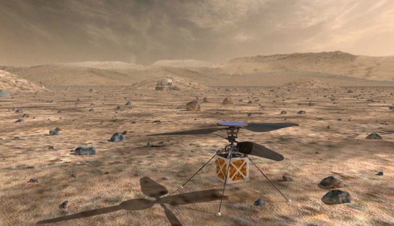 De Mars Helicopter van NASA zal in februari 2021 op Mars aankomen (afbeelding: NASA/JPL-Caltech).