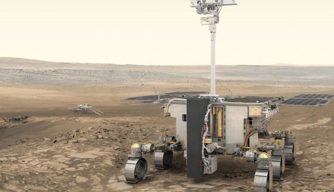 De ExoMars rover zal in 2021 op Mars landen (artist impression; © ESA).