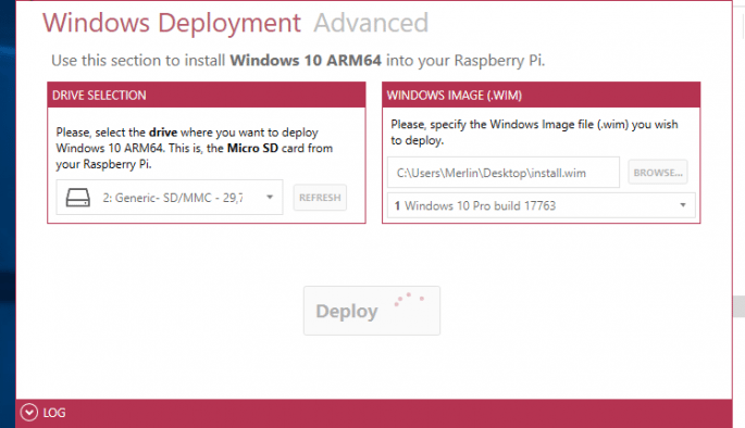 Windows 10 on ARM op de Raspberry Pi (afbeelding: Heise).