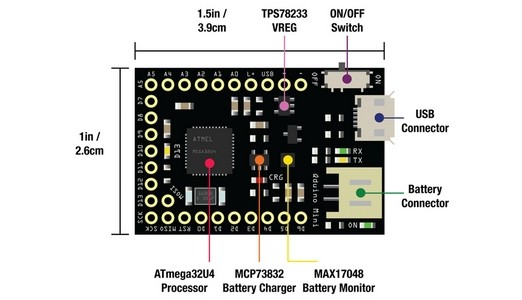 Qduino Mini: Arduino-compatibel board met geïntegreerde acculader