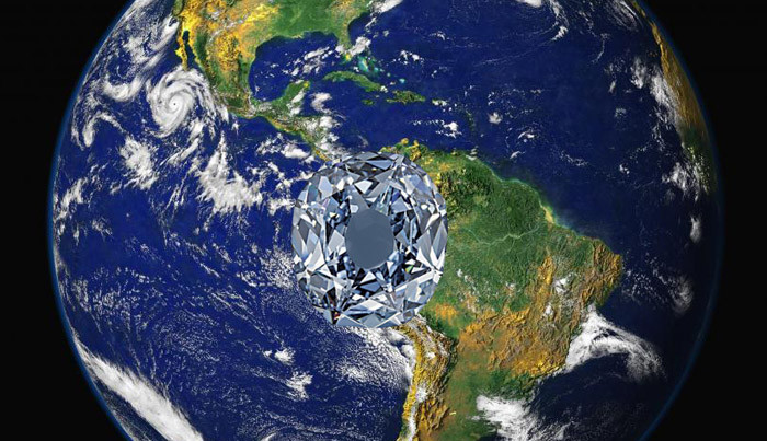 Westelijk halfrond (afbeelding: NASA) met ingezette diamant