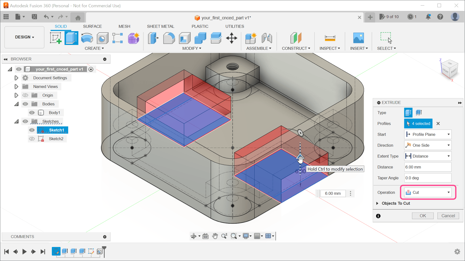 Two holes for the enclosure.