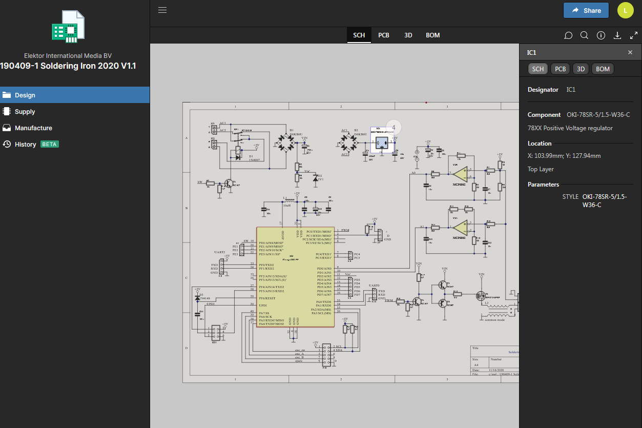 Cross-probing between schematic, PCB, 3D-view and BOM.