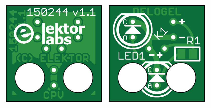 The PCB of the Lego compatible LEDs
