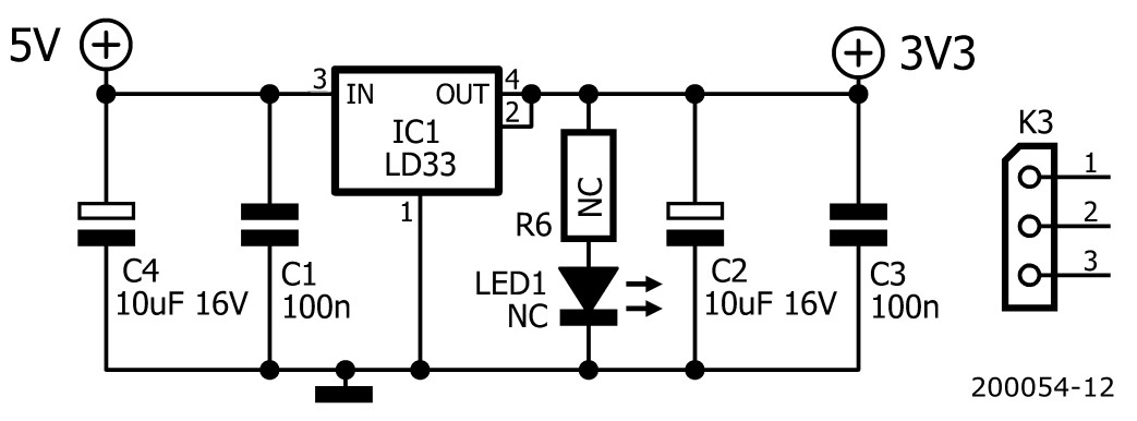 A simple 5 V to 3.3 V adapter