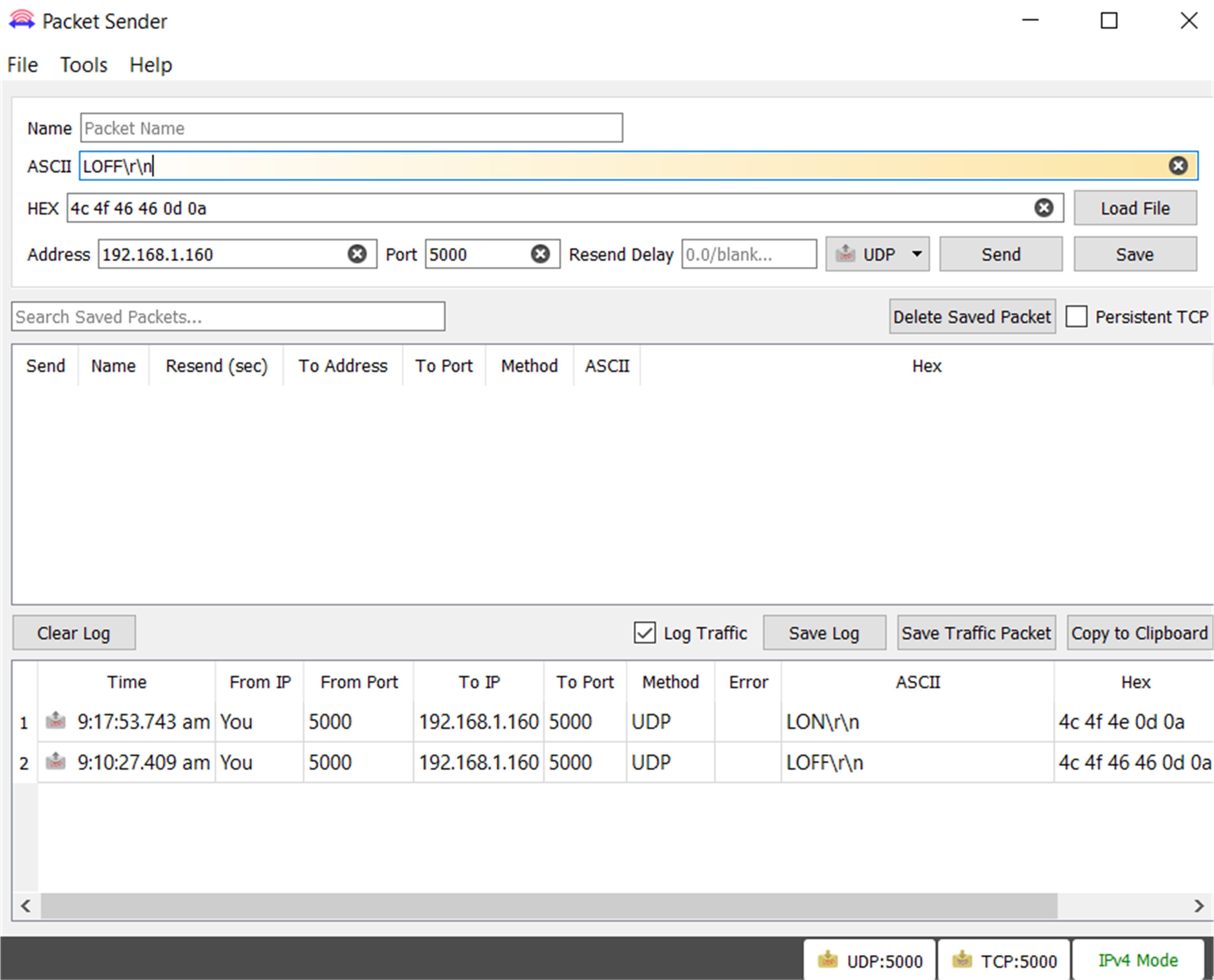 Using the PacketSender to test the program