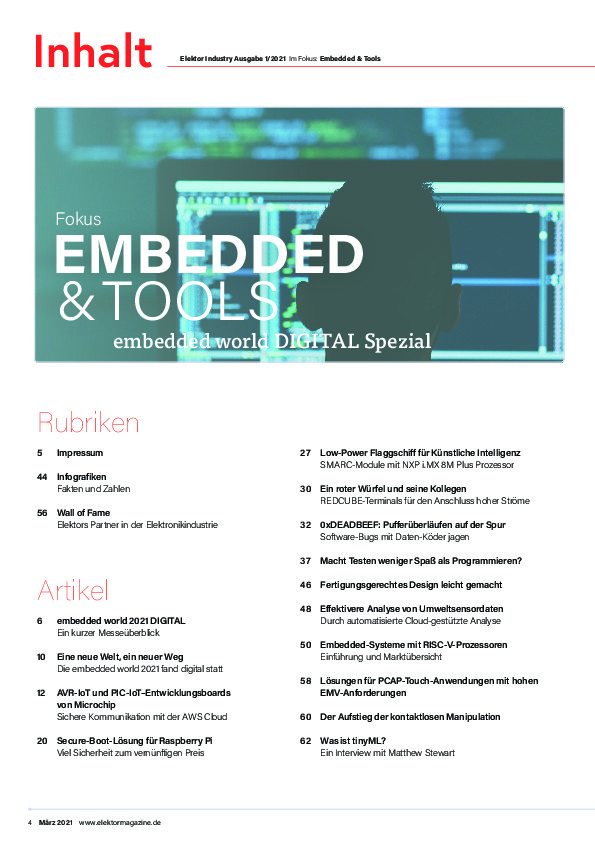 Inhalt Elektor Industry Embedded & Tools 2021