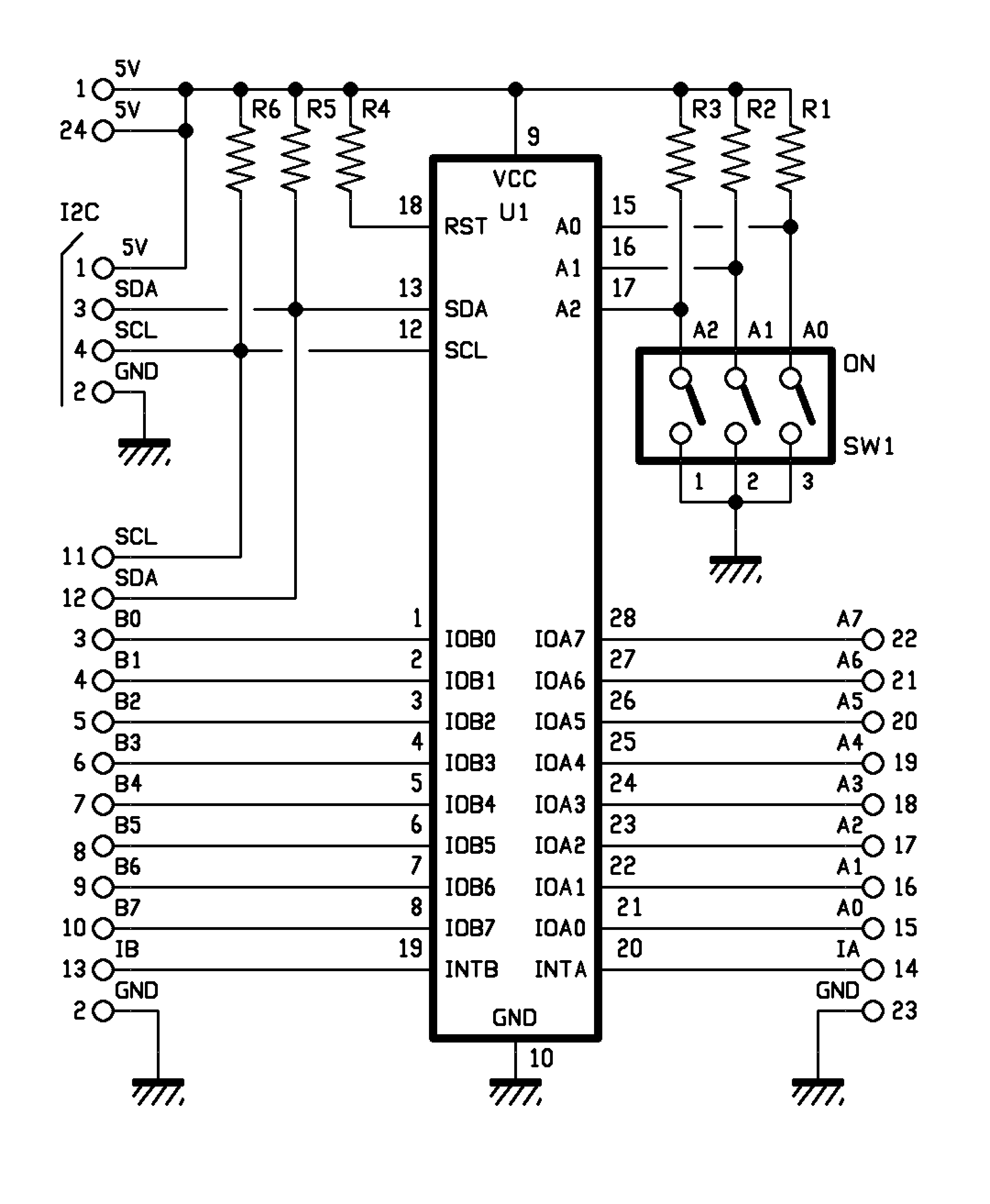 Breakout board Schematic diagram MCP23017 