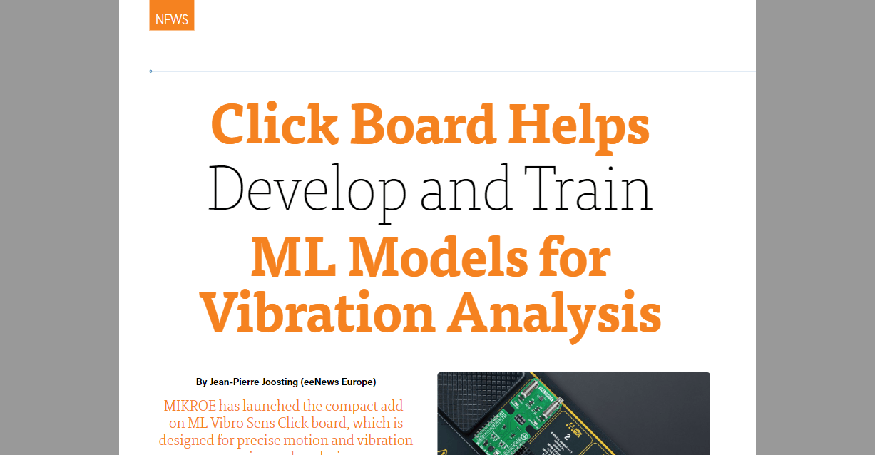 Click board ondersteunt het ontwikkelen en trainen van ML-modellen voor trillingsanalyse