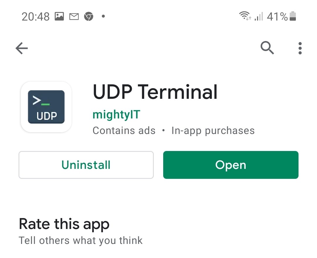 UDP terminal applications on Android smartphone.