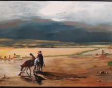 Ruiters aan de rivier de Lek met zicht op Vianen in de 17de eeuw